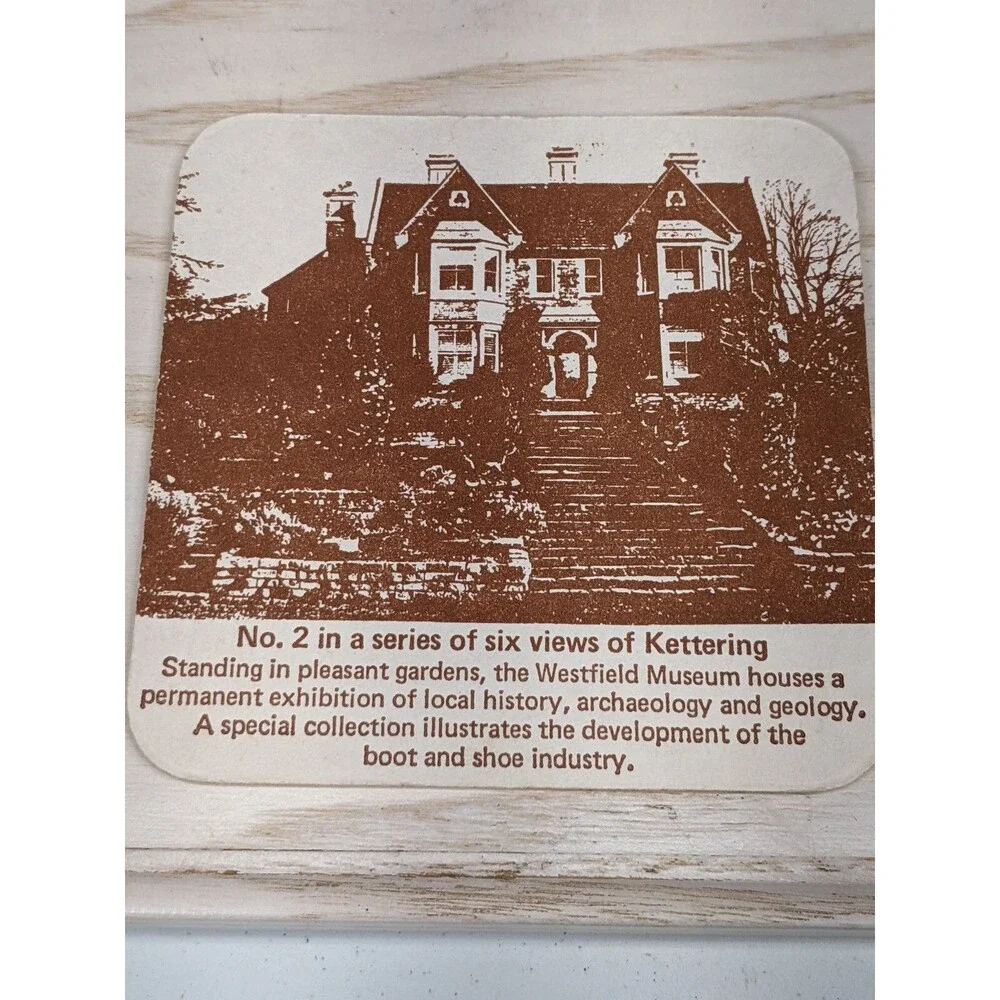 Vtg Kettering Photo Views  Coasters Set of 6 England Barware Pub Coleman Bird AD
